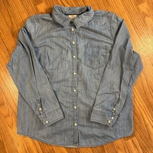 St John's Bay Chambray Denim Button Up Shirt XL Blue Cotton Workwear Long Sleeve